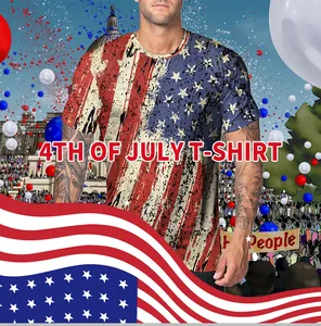 Detail of men's crew neck T-shirt featuring vintage American flag digital printing