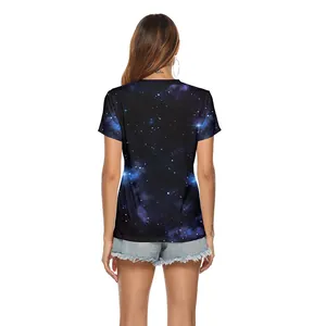 T-shirt col en V pour femmes avec imprimé galaxie ciel étoilé et manches courtes décontractées