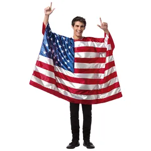 Detail of USA flag poncho cape with high-quality star and stripes digital printing