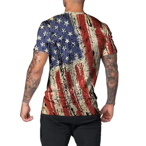 Men's Independence Day T-Shirt Distressed American Flag 3D Digital Print Round Neck Short Sleeve Patriotic Tee Casual Summer Top