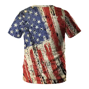 Men's summer casual T-shirt featuring a distressed vintage American flag back print