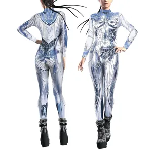 Γυναικεία Ολόσωμη Φόρμα Cyberpunk με Γεωμετρικό Σχέδιο Μακρύ Μανίκι Υψηλή Ελαστικότητα Όρθιος Γιακάς Sexy Bodycon Catsuit