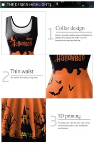 Detail view of 3D digital print with bats and castle on Halloween sleeveless dress