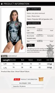 Guide des tailles du maillot skull à manches longues avec mesures et composition du tissu