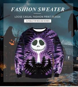 Détail de l'imprimé Jack Skellington sur sweat à capuche tie-dye violet Halloween