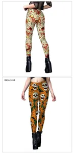 Détails du legging taille haute d'Halloween avec imprimés momie et crâne de tournesol