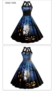 Détails avant et arrière de la robe d'Halloween avec imprimé nuit et citrouille