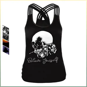 Damen Sexy Halloween Totenkopf Kürbis Druck Trägertop Überkreuzter Rücken Ausschnitt Ärmelloses Gothik Streetwear Top