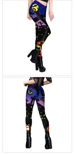 Détails du legging d'Halloween avec imprimé citrouille et chauve-souris en tissu extensible