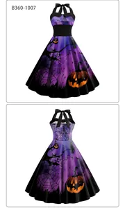 Vues avant et arrière d'une robe Halloween avec imprimés citrouilles et toile araignée