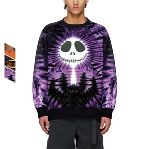 Sweat-shirt Tie-dye Halloween pour Femmes Hommes Imprimé Tête de Mort Citrouille Manches Longues Col Rond Pullover Fête Casual