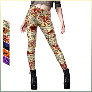 Leggings Imprimés Halloween Femmes Taille Haute Bandage Momie Citrouille Chauve-souris Gothique Skinny Pantalon Yoga Fête