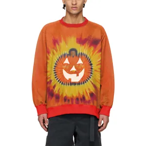 Sweat-shirt Halloween à imprimé numérique citrouille et crâne effet tie-dye