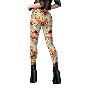 Leggings d'Halloween imprimé bandage de momie pour femmes avec taches de sang vue arrière