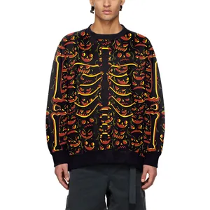 Sweat-shirt Halloween noir avec imprimé numérique squelette orange et citrouille