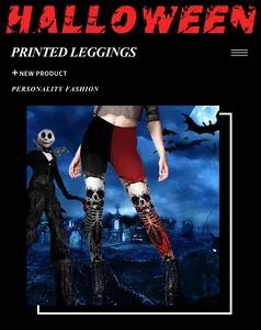 Leggings de Halloween con estampado de calaveras y fondo de cementerio para cosplay