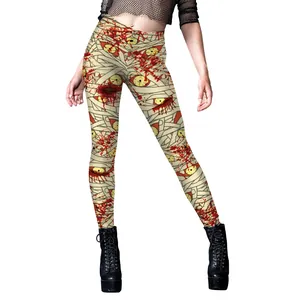 Leggings d'Halloween avec imprimé bandages de momie, yeux réalistes et taches de sang