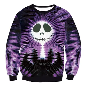 Sweat à capuche Halloween tie-dye violet et noir avec motif de crâne Jack Skellington