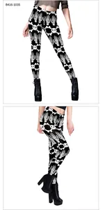 Detalle del estampado de calaveras de Halloween en leggings elásticos para yoga