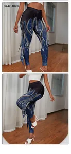 Detail of high-elastic mermaid leggings with octopus print and decorative side tassels