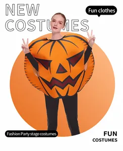 Detail of Jack-O-Lantern pumpkin costume featuring thick fabric and vibrant orange color