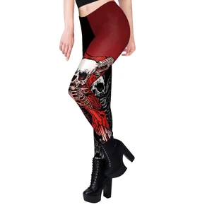 Leggings de Halloween de cintura alta con estampado digital gótico de calavera y esqueleto