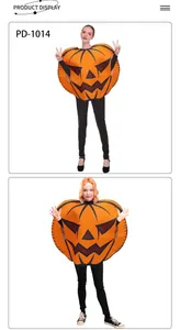 Detail display of bright orange pumpkin mascot costume for Halloween party events