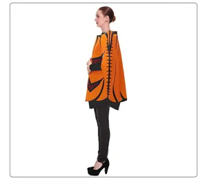 Detailed side view of an orange pumpkin cape for Halloween cosplay and stage performances
