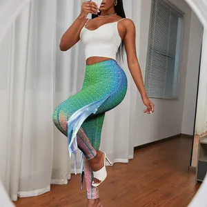 Women's Little Mermaid cosplay leggings with 3D fins and colorful scale digital print