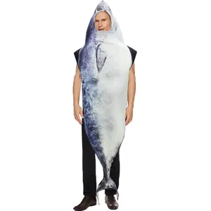 Funny realistic tuna fish costume for Halloween parties with high-fidelity fish scale print