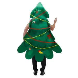 Back view of a Christmas tree costume with festive holiday prints and wave trim