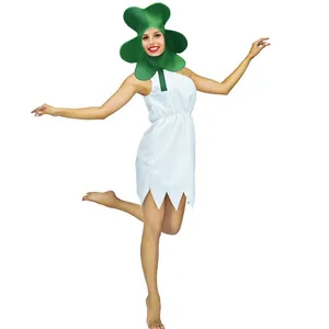 St. Patrick's Day costume set with green clover headpiece and white dress for parade