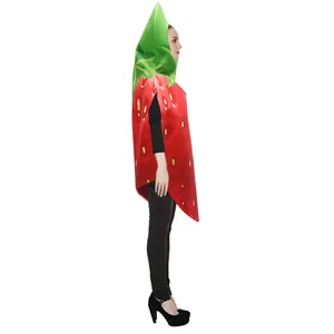 Funny strawberry fruit cosplay costume including red tunic and green leaf headpiece