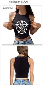 Dettaglio fronte e retro del top halter corto con stella e stampa grafica