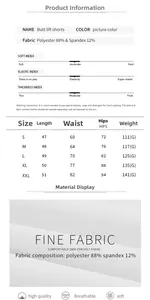 Tableau des tailles et détails du tissu pour short de yoga taille haute en polyester