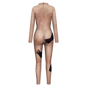 Sexy digital print bodysuit for women with long sleeves and unique hand pattern design