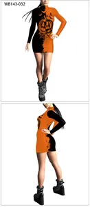 Détails de la robe moulante Halloween avec imprimés 3D de citrouilles et d'araignées