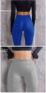 Vue détaillée avant et arrière du short de fitness taille haute en bleu et gris argenté