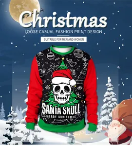 Details des Weihnachts-Sweatshirts mit Santa Skull Print und grünen Rippbündchen