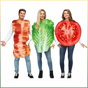Costume de Cosplay Impression de Nourriture Réaliste Bacon Œuf Tomate Laitue Tissu Éponge en Polyester Tenue de Scène pour Fête d'Halloween Adultes