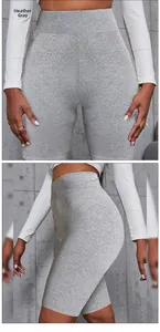 Gros plan du short cycliste taille haute gris chiné montrant la texture sans couture