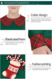 Detail of Christmas kids sweatshirt with round plaid collar and 3D stocking print