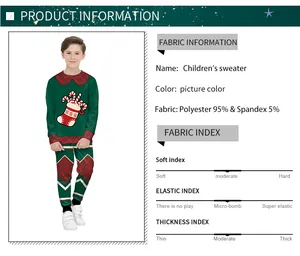 Detail view of kids Christmas pajama set showing 95% polyester fabric and candy cane print