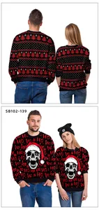 Details der Weihnachts-Hoodies für Paare mit Schneeflockenmuster und Santa-Totenkopf-Druck
