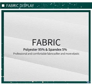 Close-up of knit fabric detail showing 95% polyester and 5% spandex blend material