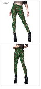 Vues avant et arrière de leggings de Noël pour femmes avec rennes et sapins