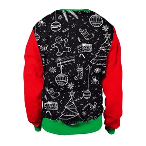 Weihnachts-Unisex-Sweatshirt mit Digitaldruck und handgezeichneten Mustern auf der Rückseite