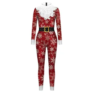 Christmas Snowflake Print Slim Fit Long Sleeve Jumpsuit Bodysuit For Men And Women Festive Party Cosplay Onesie Suit