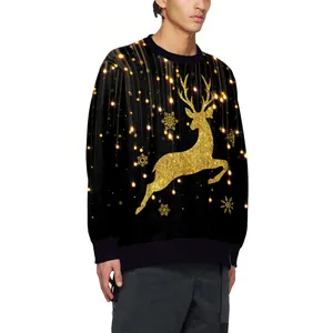 Kerstmis Rendier Sweatshirt Mannen Vrouwen Casual Ronde Hals Lange Mouw Pullover Kerstfeest Grafische Top Polyester