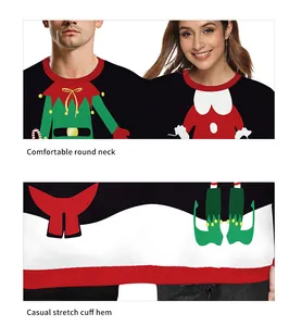 Detail of Christmas hoodie showing comfortable crew neck and elastic ribbed cuffs and hem